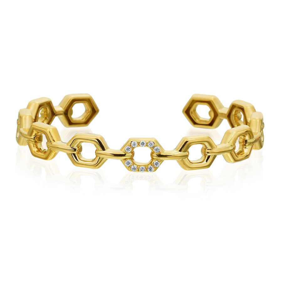 Gold and Diamond Honeycomb Bangle