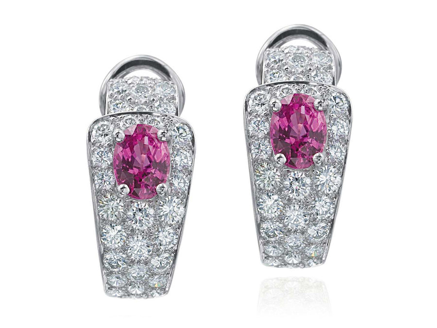Platinum Diamond and Pink Sapphire Buckle Earrings