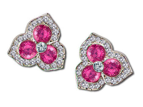 Pink Sapphire and Diamond Platinum Studs