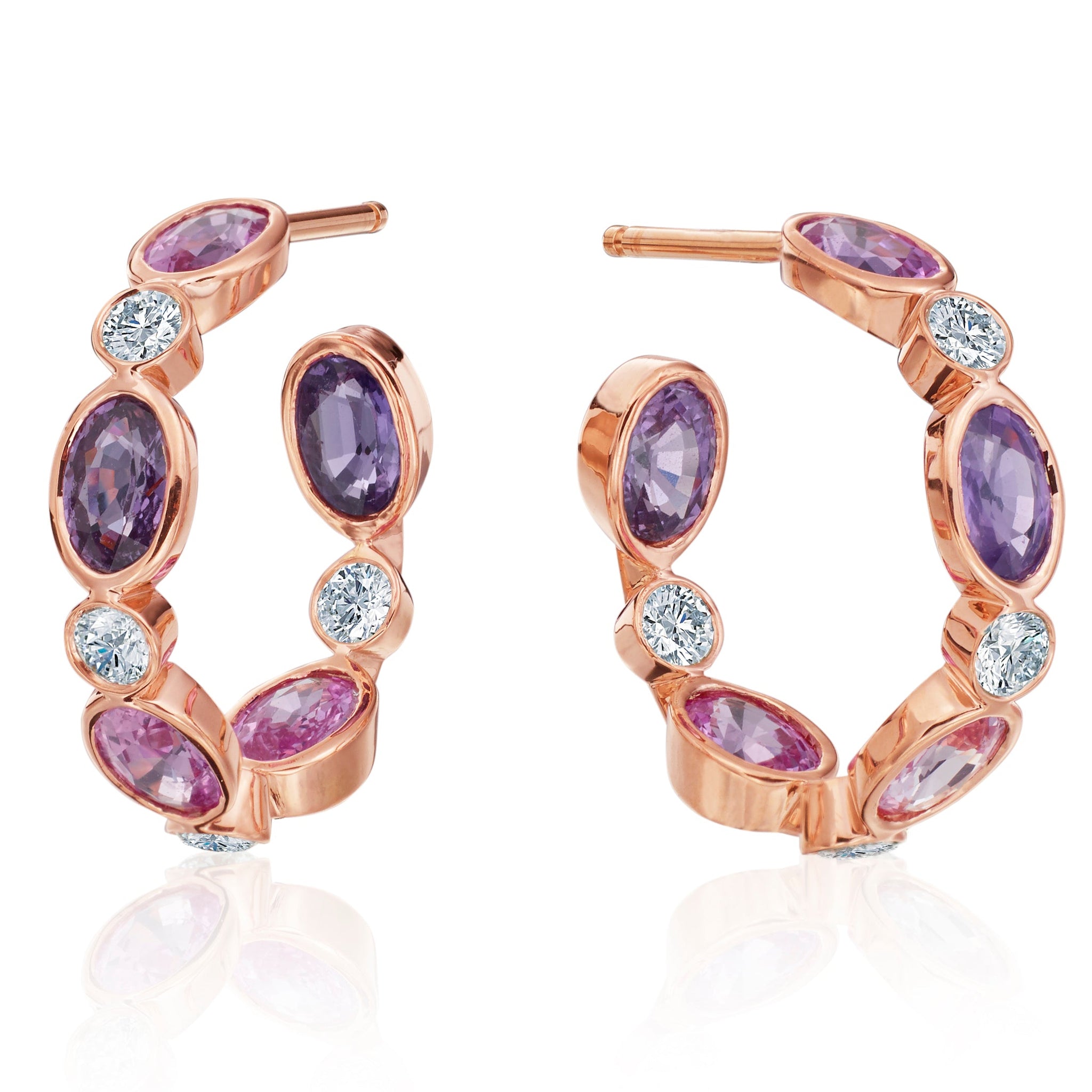 Pink Sapphire & Diamond Hoops