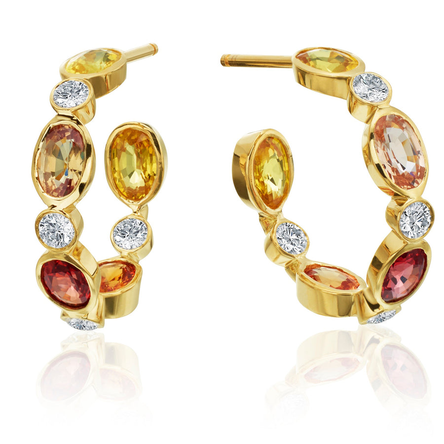 Yellow & Orange Sapphire Diamond Hoops