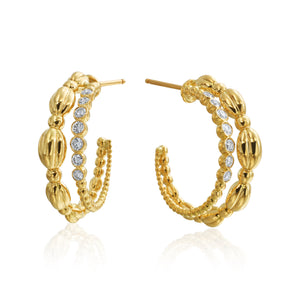 Gold & Diamond Double Hoop Nutmeg Earrings