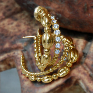 Gold & Diamond Double Hoop Nutmeg Earrings
