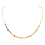 Bezel Set Multi Color Sapphire and Diamond Moonlight Tennis Necklace