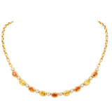 Yellow & Orange Sapphire & Diamond Tennis Necklace