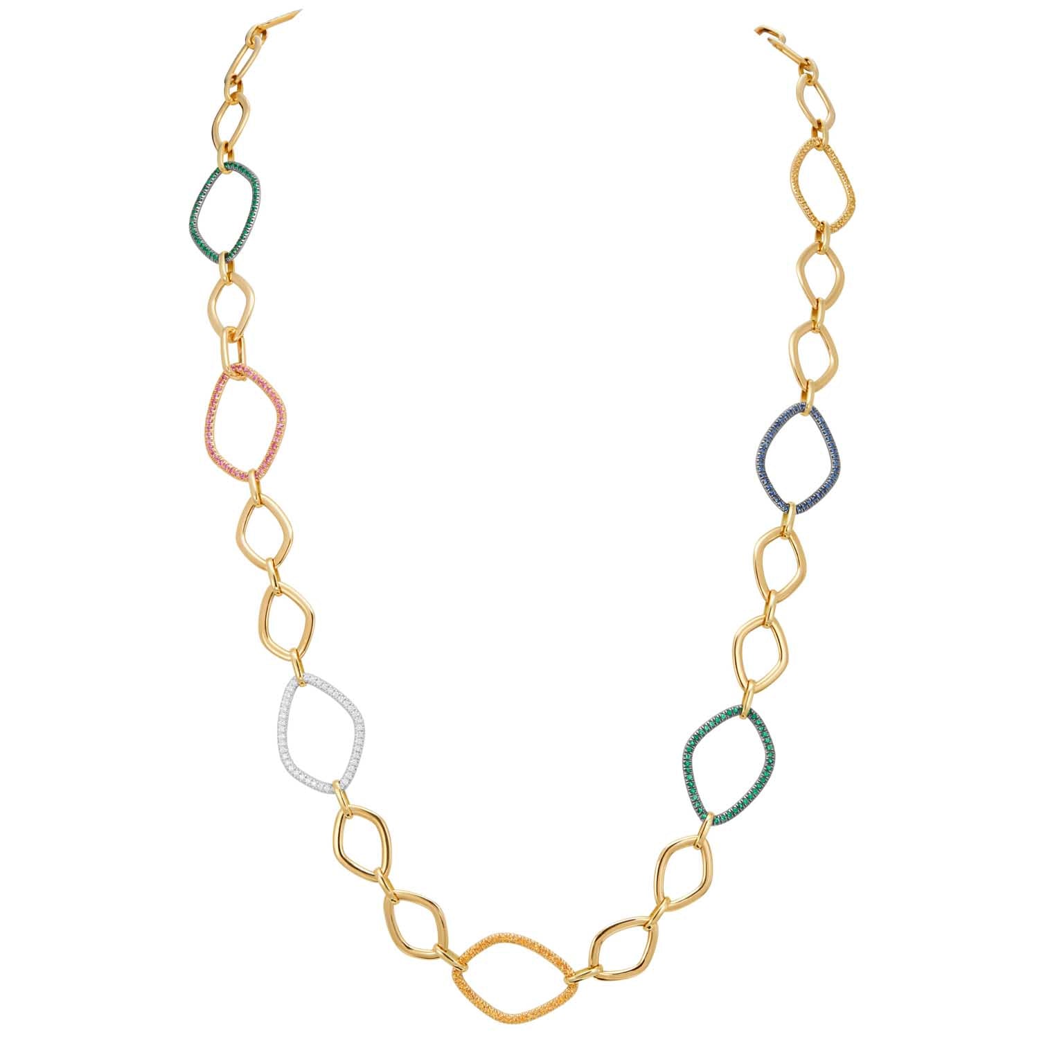 Convertible Multi Color Sapphire, Emerald & Diamond Gallet Necklace