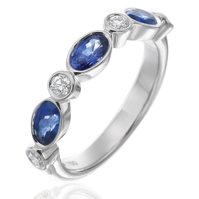 Blue Sapphire & Diamond Half-Way Ring