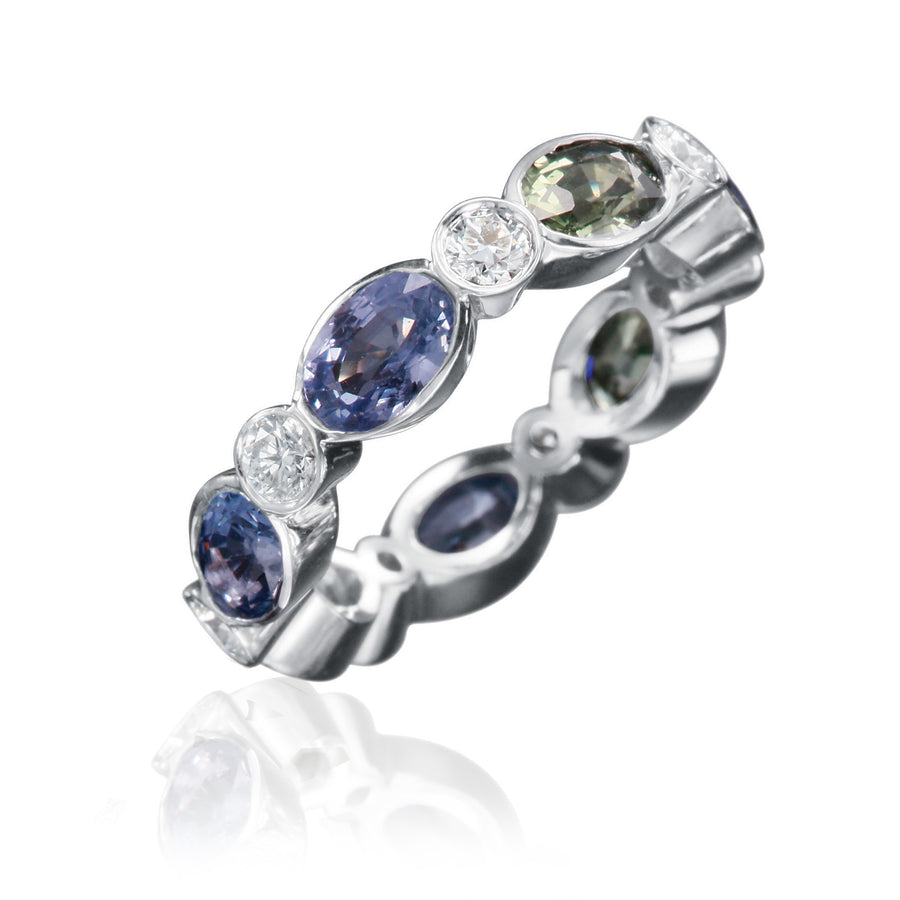 Blue & Green Sapphire Diamond Ring