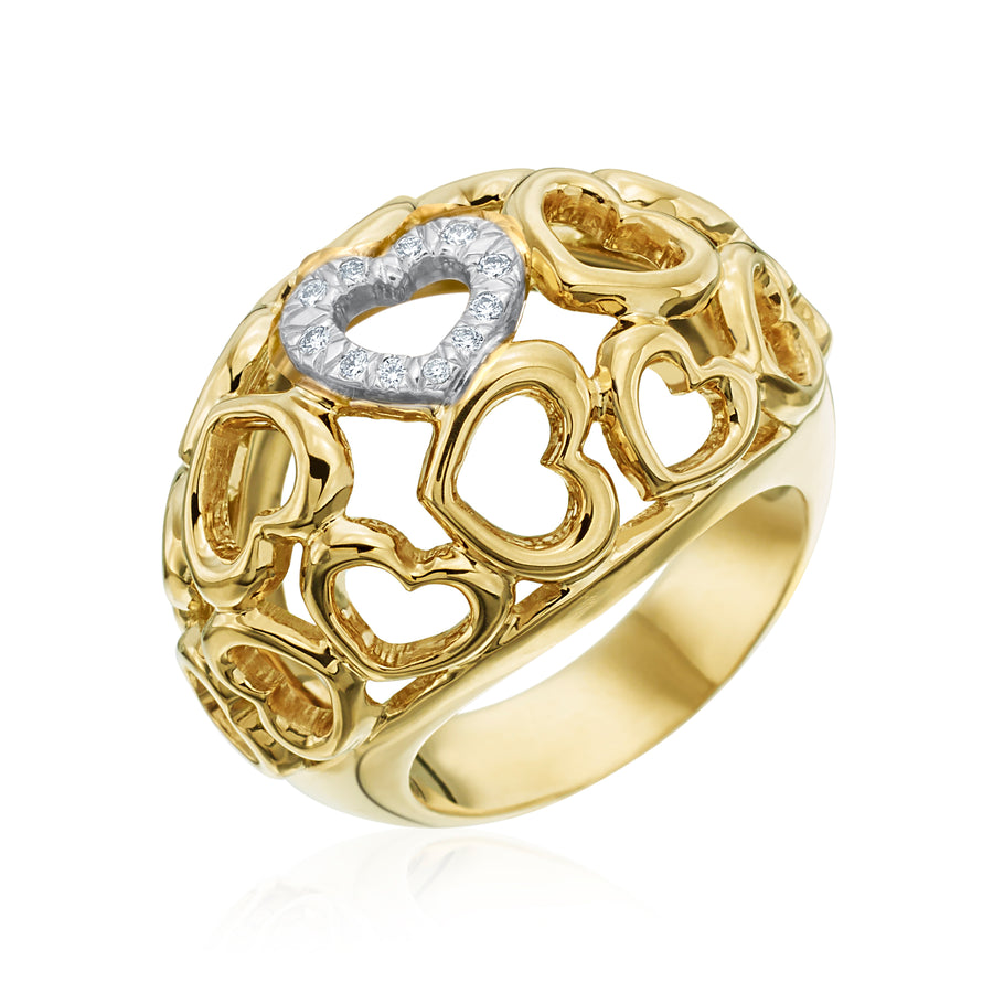 Gold & Diamond Tiny Hearts Dome Ring