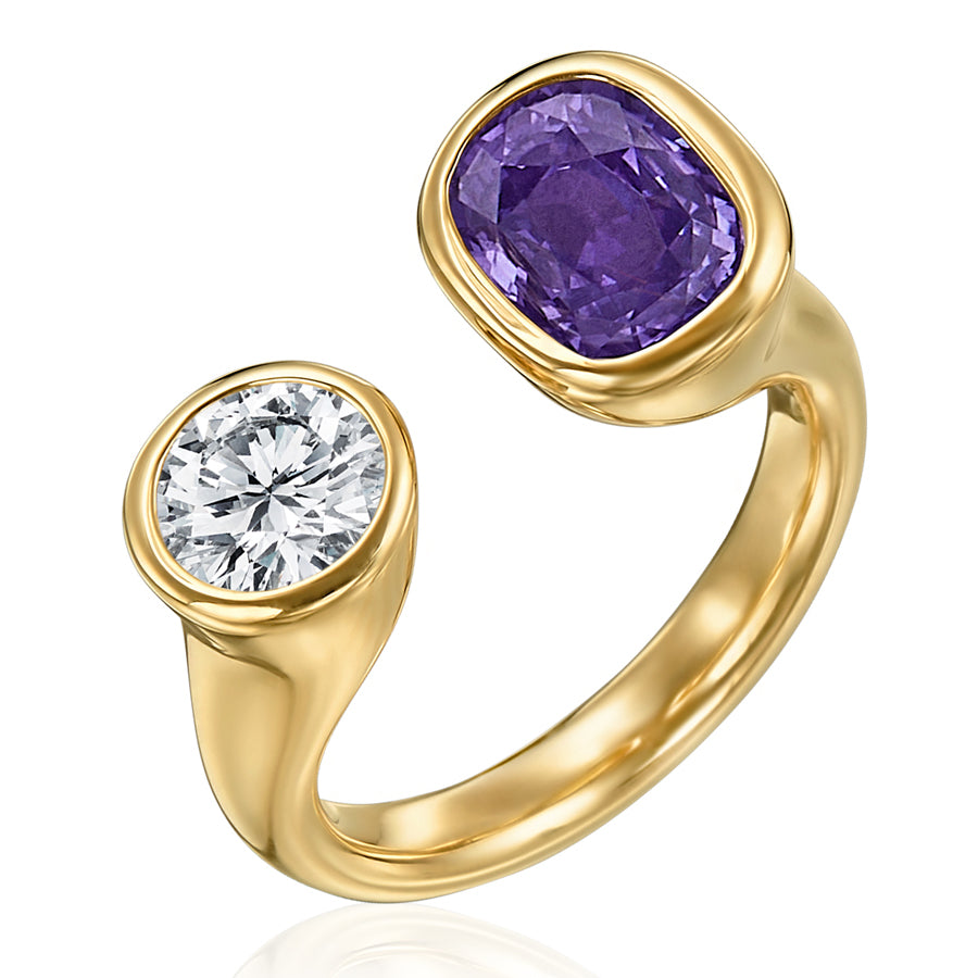 Purple Sapphire and Diamond Toi et Moi Spectrum Ring