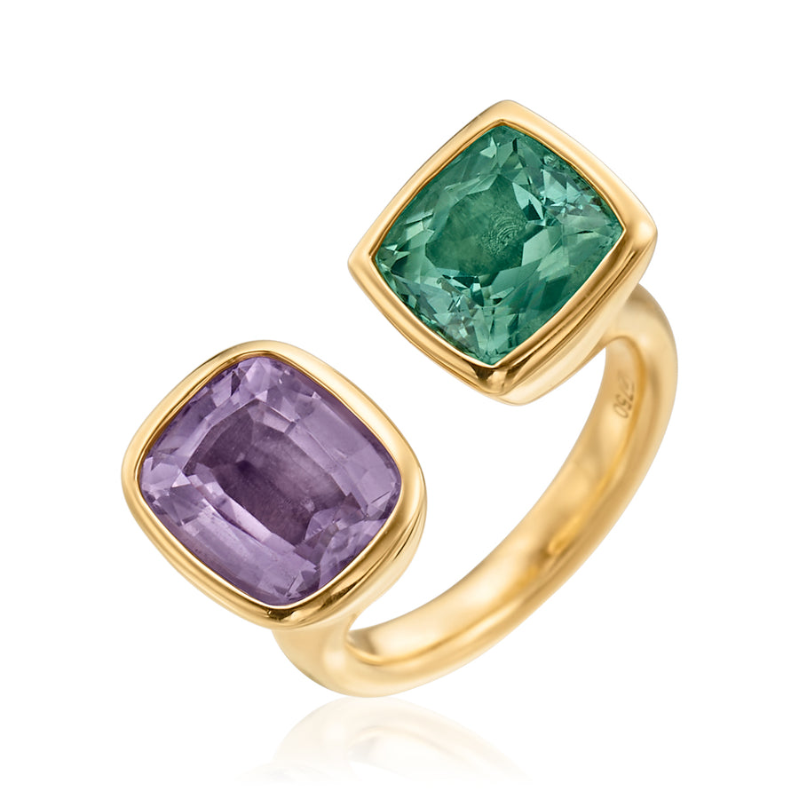 Amethyst and Tourmaline Toi et Moi Spectrum Ring