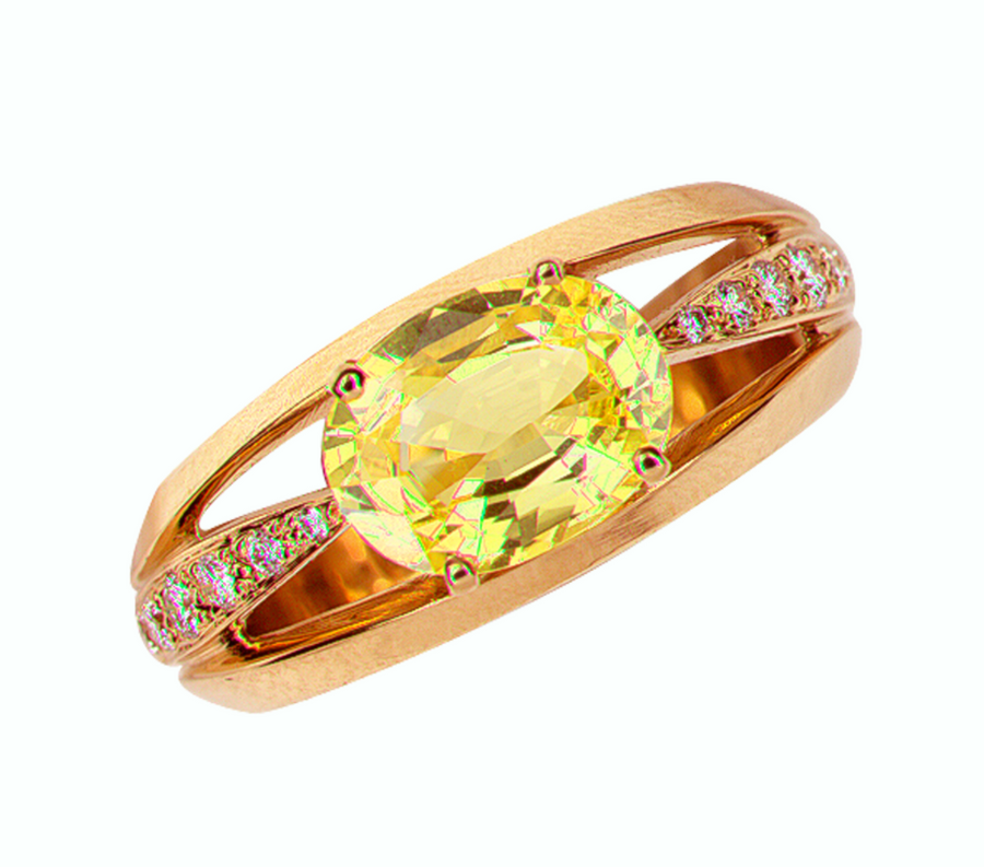 Yellow Sapphire and Diamond Luna Ring