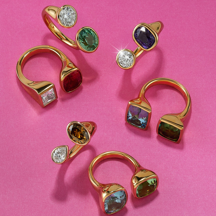 Diamond and Garnet Toi et Moi Spectrum Ring